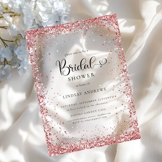 Invitations En Acrylique Modern Silver Copper Glitter Bridal Shower 