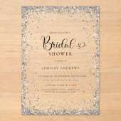 Invitations En Acrylique Modern Silver Glitter Bridal Shower  (Recto)
