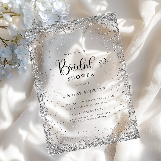 Invitations En Acrylique Modern Silver Glitter Bridal Shower 