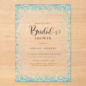 Invitations En Acrylique Modern Silver Mint Glitter Bridal Shower  (Recto)