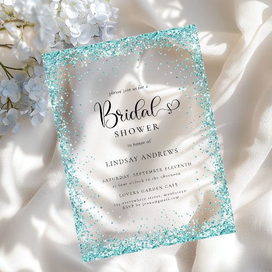 Invitations En Acrylique Modern Silver Mint Glitter Bridal Shower 
