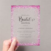 Invitations En Acrylique Modern Silver Pink Glitter Bridal Shower  (In situ (ordinateur de poche))