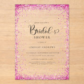 Invitations En Acrylique Modern Silver Pink Glitter Bridal Shower  (Recto)