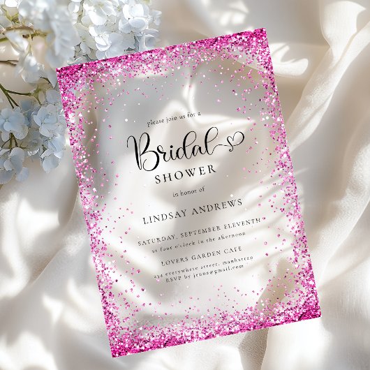 Invitations En Acrylique Modern Silver Pink Glitter Bridal Shower 