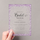 Invitations En Acrylique Modern Silver Purple Glitter Bridal Shower  (In situ (ordinateur de poche))