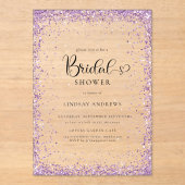 Invitations En Acrylique Modern Silver Purple Glitter Bridal Shower  (Recto)