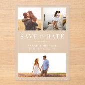 Invitations En Acrylique Modern Simple 3 Photo Collage Mariage (Recto)