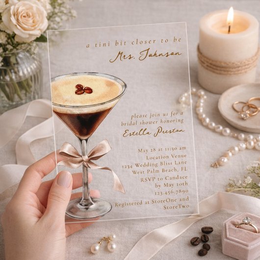 Invitations En Acrylique Modern Simple Bow Espresso Martini Bridal Shower