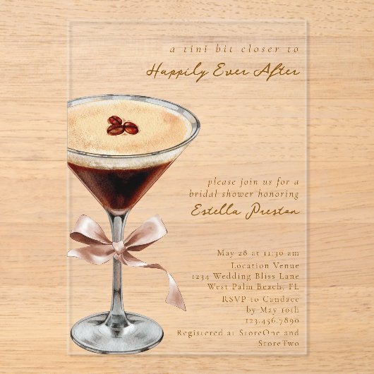 Invitations En Acrylique Modern Simple Cocktail Themed Mocha Bridal Shower (Recto)