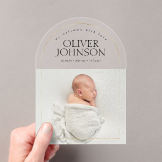 Invitations En Acrylique Modern Simple Golden Arch Baby Photo Birth