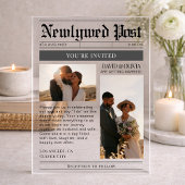 Invitations En Acrylique Modern Simple Newspaper Wedding