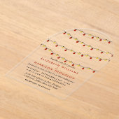 Invitations En Acrylique Modern String Lights, Red & Gold Wedding (Poser)