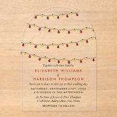 Invitations En Acrylique Modern String Lights, Red & Gold Wedding (Recto)