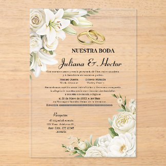 Invitations En Acrylique Modern Watercolor White Gold Floral Wedding 