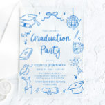 Invitations En Acrylique Modern Whimsical Hand Drawn Blue Graduation Party<br><div class="desc">Celebrate in bold, modern style 💙🎓✨ These Modern Whimsical Hand Drawn Blue Graduation Party Acrylic Invitations are the perfect statement piece for a sleek, unforgettable celebration. Featuring playful doodle icons, trendy handwritten typography, and confident blue accents, this design blends fun personality with elevated sophistication 🤍 Printed on clear acrylic for...</div>
