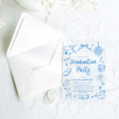 Invitations En Acrylique Modern Whimsical Hand Drawn Blue Graduation Party
