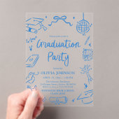 Invitations En Acrylique Modern Whimsical Hand Drawn Blue Graduation Party (In situ (ordinateur de poche))