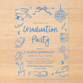 Invitations En Acrylique Modern Whimsical Hand Drawn Blue Graduation Party (Recto)
