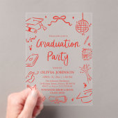 Invitations En Acrylique Modern Whimsical Hand Drawn Bow Graduation Party (In situ (ordinateur de poche))