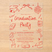 Invitations En Acrylique Modern Whimsical Hand Drawn Bow Graduation Party (Recto)