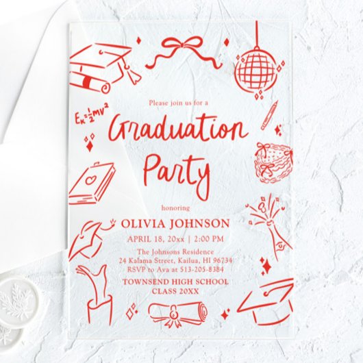 Invitations En Acrylique Modern Whimsical Hand Drawn Bow Graduation Party