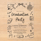 Invitations En Acrylique Modern Whimsical Hand Drawn Bow Graduation Party (Recto)