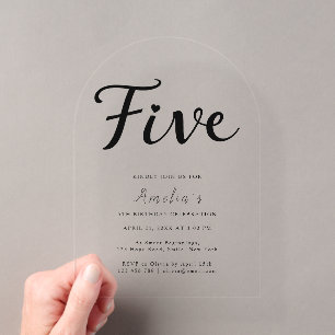 Invitations En Acrylique Moderne Boho Noir Écriture Simple 5e Anniversaire