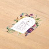 Invitations En Acrylique Moderne Bourgogne Floral Élégant Script Baptême (Poser)