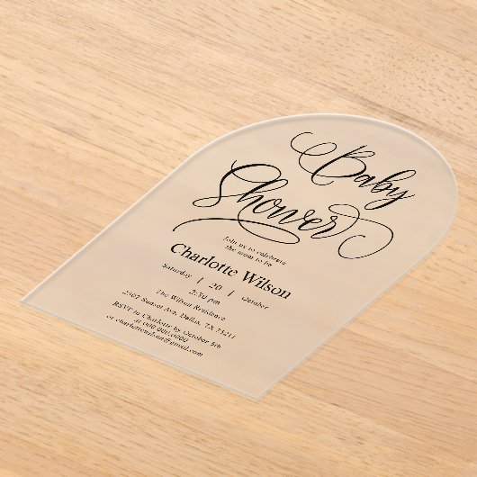 Invitations En Acrylique Moderne calligraphie minimale bébé fille douche (Poser)