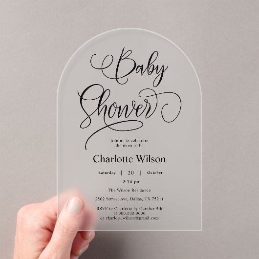 Invitations En Acrylique Moderne calligraphie minimale bébé fille douche (In situ (ordinateur de poche))