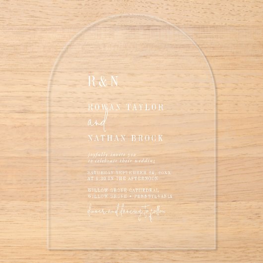 Invitations En Acrylique Moderne Chic Monogramme Blanc Arc Rustique Mariage (Recto)