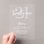 Invitations En Acrylique Moderne Elégant 21e anniversaire<br><div class="desc">Une simple invitation moderne 21ème anniversaire avec une élégante typographie de script de calligraphie et un design minimaliste.</div>