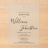 Invitations En Acrylique Moderne Élégant Baptême Christening Gold Cross (Recto)