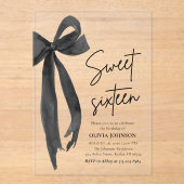 Invitations En Acrylique Moderne Elegant Black Bow Sweet 16 Anniversaire (Recto)