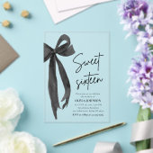 Invitations En Acrylique Moderne Elegant Black Bow Sweet 16 Anniversaire (Insitu (Mariage))