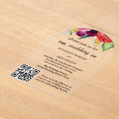 Invitations En Acrylique Moderne élégant Floral QR Code Mariage budget (Poser)