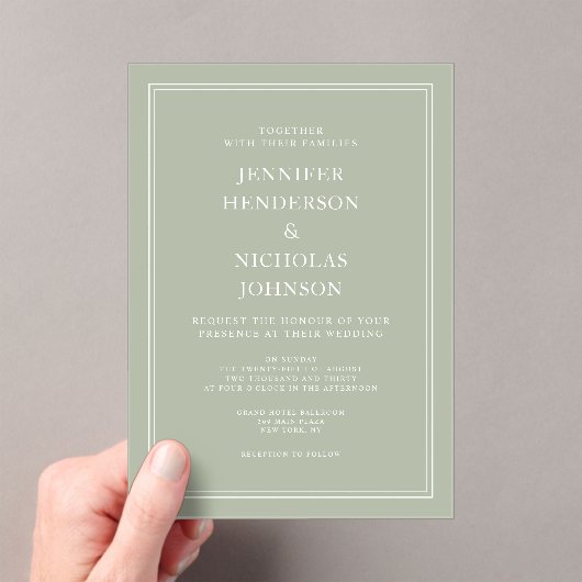 Invitations En Acrylique Moderne Elégant Formal Sage Mariage Vert (In situ (ordinateur de poche))