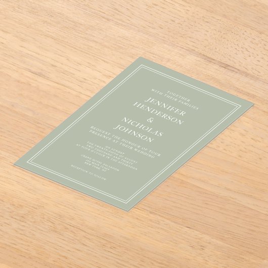Invitations En Acrylique Moderne Elégant Formal Sage Mariage Vert (Poser)