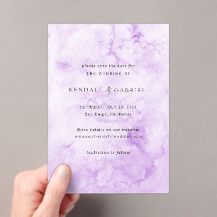 Invitations En Acrylique Moderne Élégant Mariage Violet Enregistrez la Date