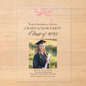 Invitations En Acrylique Moderne Elégant Pink Bow Graduation (Recto)
