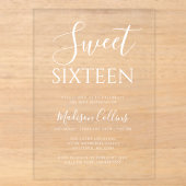 Invitations En Acrylique Moderne Élégant Script Sweet 16 (Recto)