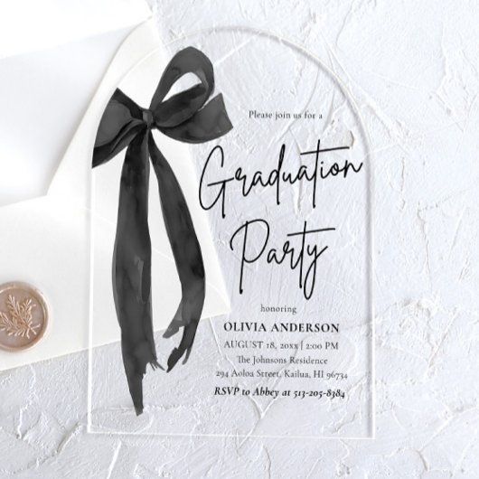 Invitations En Acrylique Moderne Elégant tendance noir Bow Graduation Arche
