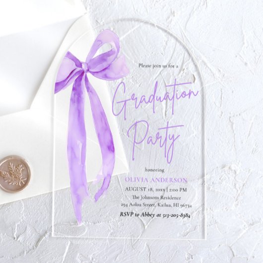 Invitations En Acrylique Moderne Elégant tendance Purple Bow Graduation Arc