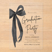 Invitations En Acrylique Moderne Elégant tendance Stylish Black Bow Graduat (Recto)