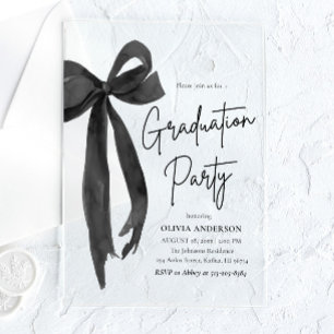 Invitations En Acrylique Moderne Elégant tendance Stylish Black Bow Graduat