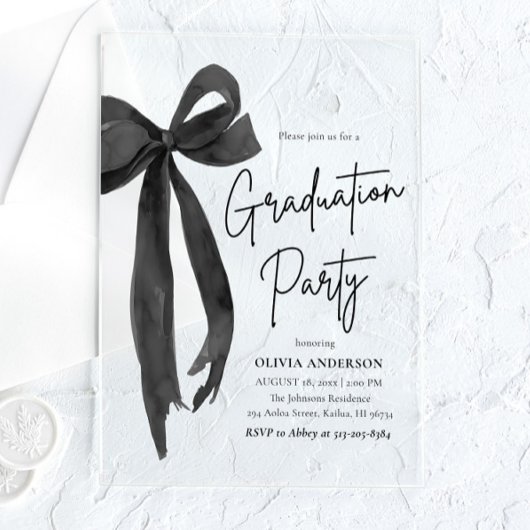 Invitations En Acrylique Moderne Elégant tendance Stylish Black Bow Graduat