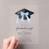 Invitations En Acrylique Moderne Elégant tendance Stylish Bleu Bow Graduati (In situ (ordinateur de poche))