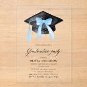 Invitations En Acrylique Moderne Elégant tendance Stylish Bleu Bow Graduati (Recto)