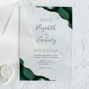 Invitations En Acrylique Moderne Emerald Green Gold Agate Corners Mariage