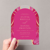 Invitations En Acrylique Moderne Hot rose Or Agate Mariage élégant (In situ (ordinateur de poche))
